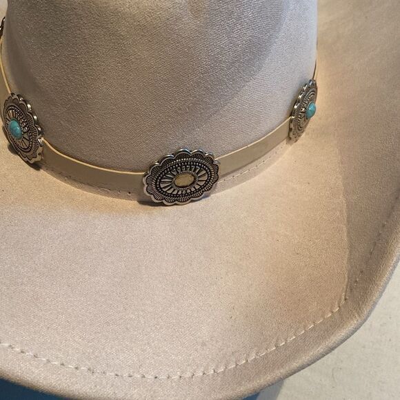 Pinch Front Fashion Western Hat Ladies M Concho turquoise - Picture 4 of 10
